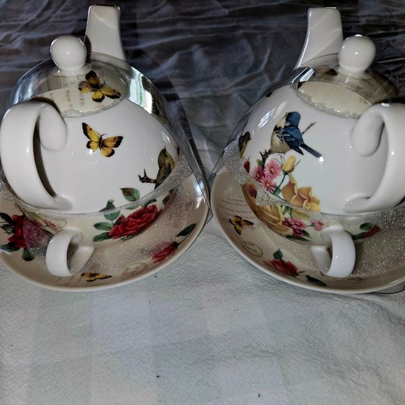 2 STECHCOL GRACIE BONE CHINA STACKED TEAPOT CUP & SAUCER Royal London Theme New - Picture 4 of 16